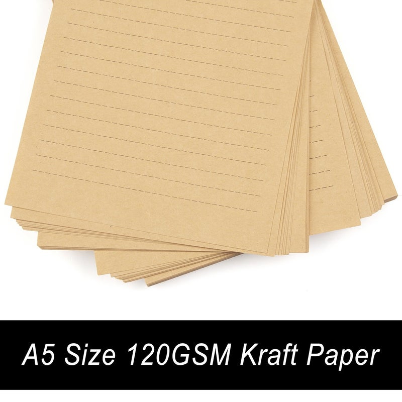 CenterZ 100 Sheets Vintage Kraft Stationary Paper 5.71 x 8.27 inch, A5 Size 120gsm Lined Stationery Writing Letter Papers Bulk Set for Personalized Letters, Creative Poems, Lyrics, Office Notes, etc - Image 5